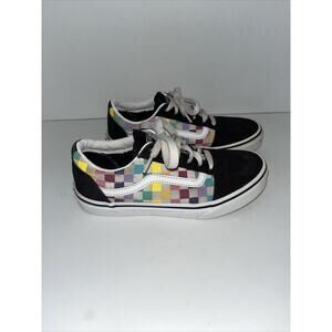 VANS Missy Black Rainbow Checkered Skate Shoes Kids Size 3 Lace Up